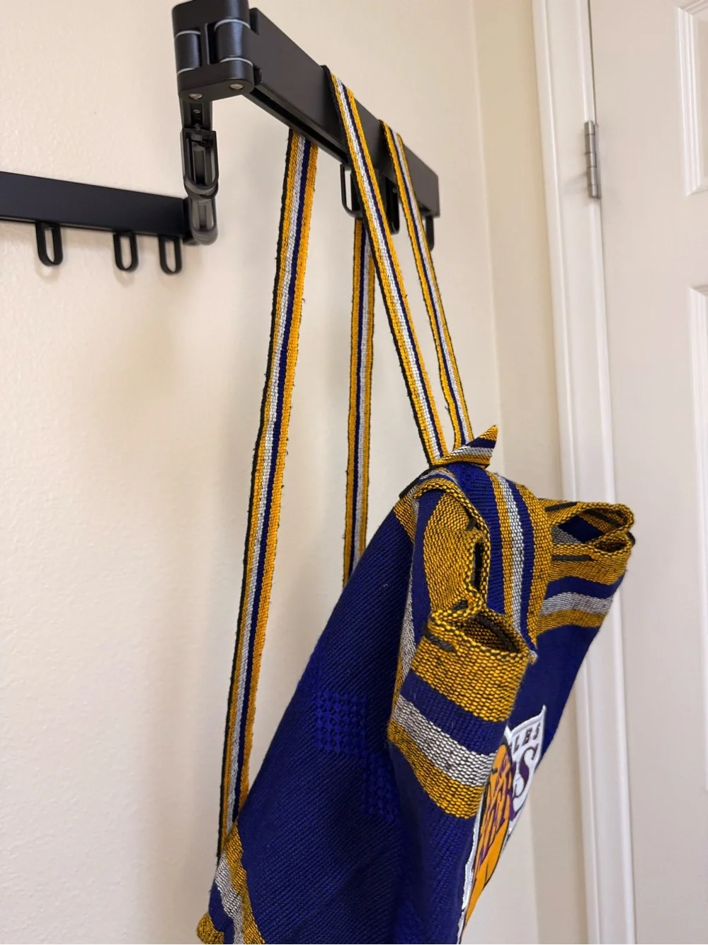 Los Angeles LAKERS Knitted Backpack Sack Bag Drawstring Woven Serape Style OS